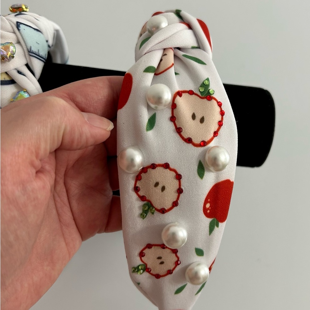 NWOT - Apple Print Headband with Pearls. Handmade.